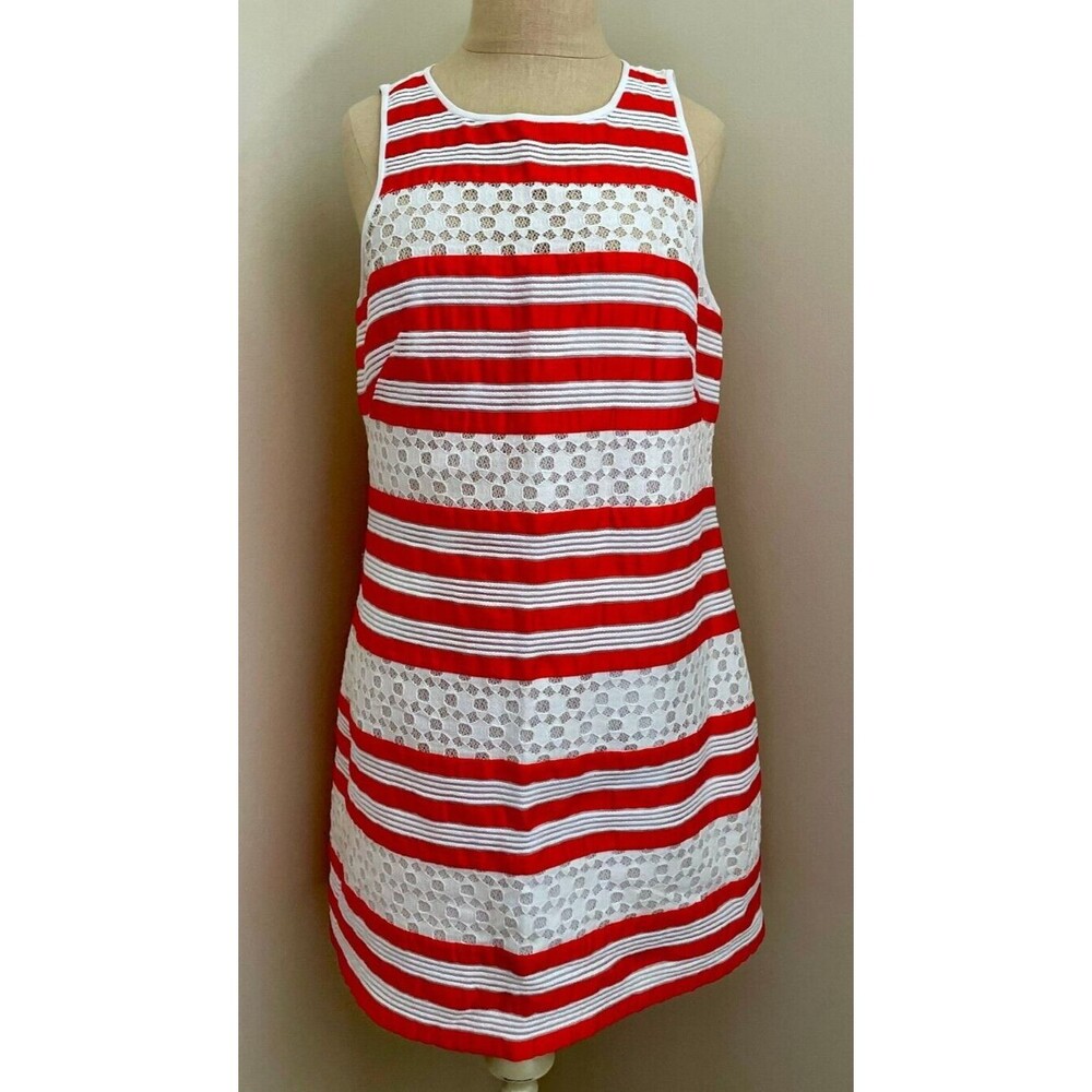 Phoebe Couture Shift Dress Size 10 Coral & White Eyelet Lace Sleeveless Beachy